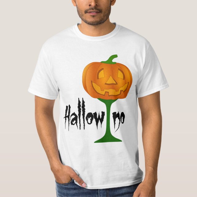 Hallowino Pumpkin Wine Glass Halloween T-Shirt (Front)