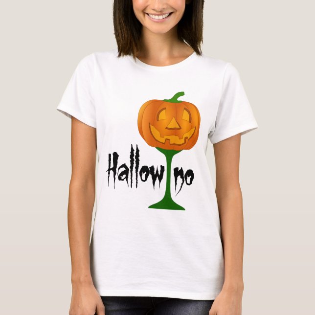 Hallowino Pumpkin Wine Glass Halloween T-Shirt (Front)
