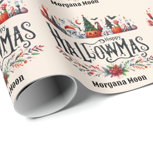 Hallowmas Giftwrap Halloween Christmas Mashup Wrapping Paper (Roll Corner)