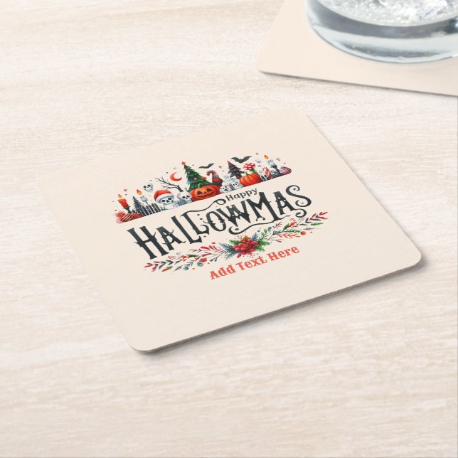 Hallowmas Halloween Christmas Mashup Square Paper Coaster (Angled)