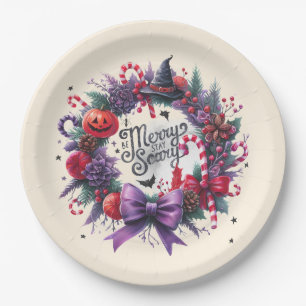 Hallowmas Wreath Merry Scary Christmas Halloween Paper Plate