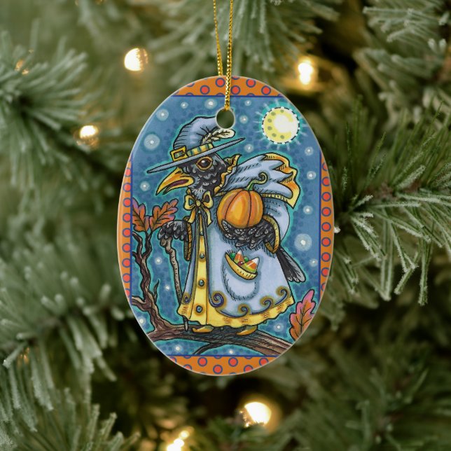 HALLOWS EVE BLACKBIRD WIZARD, HALLOWEEN RAVEN CERAMIC TREE DECORATION (Tree)