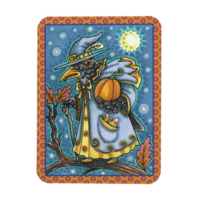HALLOWS EVE BLACKBIRD WIZARD, HALLOWEEN RAVEN MAGNET (Vertical)