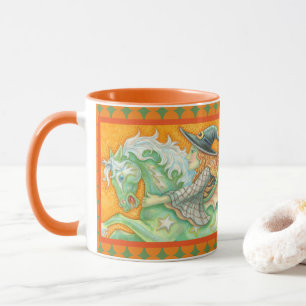 HALLOWS EVE WITCH AND HORSE COMBO MUG Orange Green