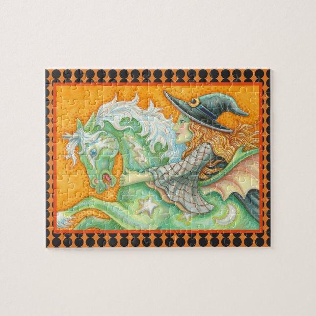 HALLOWS EVE WITCH AND HORSE INTERLOCKING PUZZLE (Horizontal)
