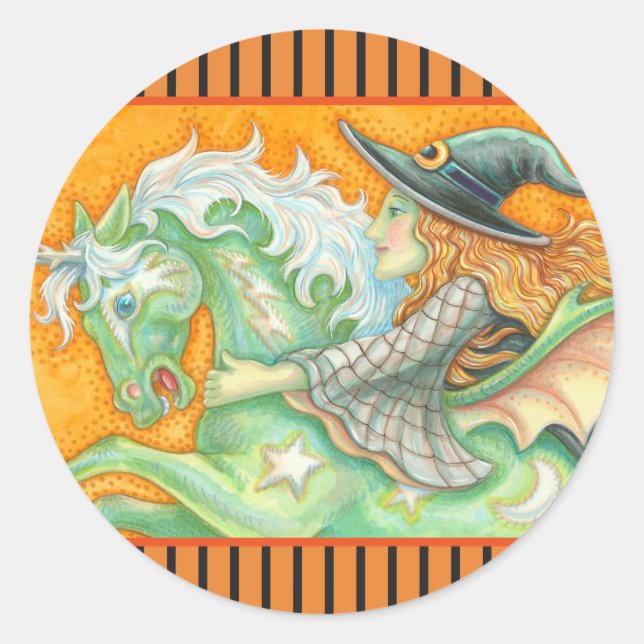 HALLOWS EVE WITCH AND HORSE STICKERS Round SHEET (Front)