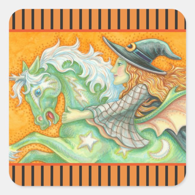 HALLOWS EVE WITCH AND HORSE STICKERS Square SHEET (Front)