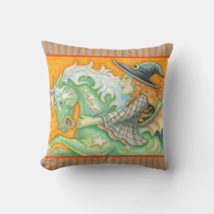 HALLOWS EVE WITCH AND HORSE THROW PILLOW Grey