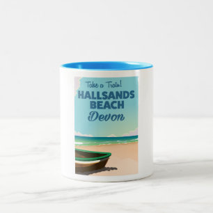 Hallsands Beach Devon beach travel poster Two-Tone Coffee Mug