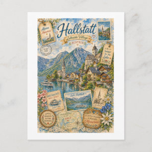 Hallstatt Austria Vintage Travel Collage Postcard