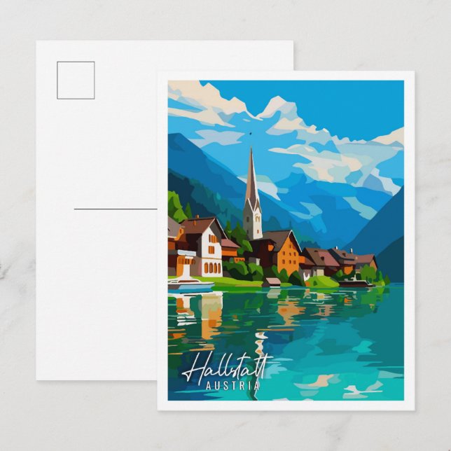Hallstatt Austria vintage travel illustration Postcard (Front/Back)