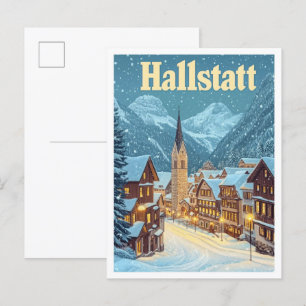 Hallstatt Austria Vintage Travel Illustration Postcard