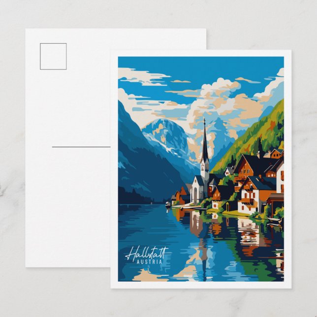 Hallstatt Austria vintage travel illustration Postcard (Front/Back)