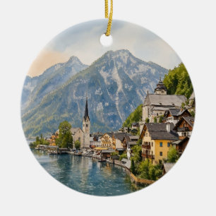 Hallstatt Austria Watercolor Christmas Ornament
