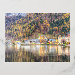 Hallstatt Village Austria Foil Holiday Postcard