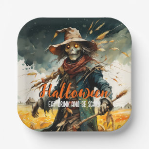Hallween Eat Drink and Be Scary Scarecrow Paper Plate