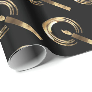 Halo around Candle Flame Pattern Black and Gold Wrapping Paper