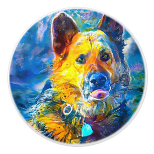 Halo: Portrait of a German Shepherd Ceramic Knob