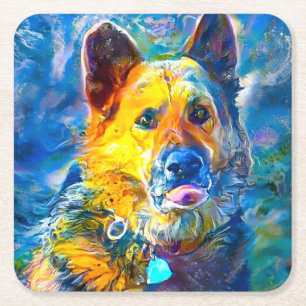 Halo: Portrait of a German Shepherd Square Paper Coaster