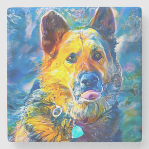 Halo: Portrait of a German Shepherd Stone Coaster