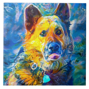 Halo:  Portrait of a German Shepherd  Tile