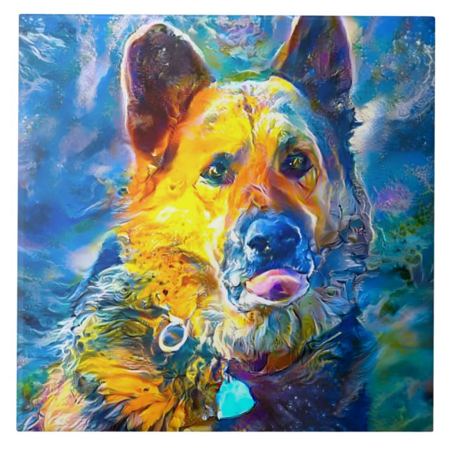 Halo:  Portrait of a German Shepherd  Tile (Front)