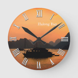 Halong Bay boats, Vietnam Golden Sunset, Sea Round Clock
