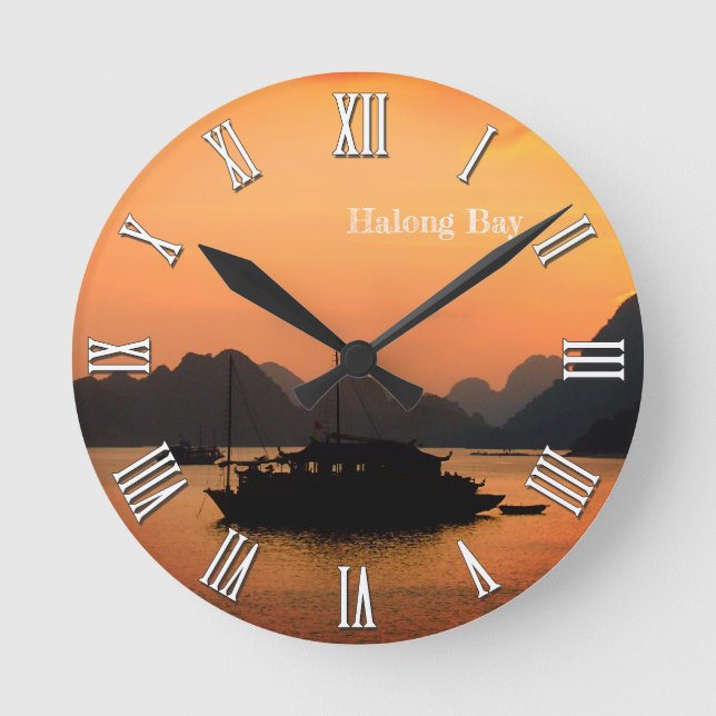 Halong Bay boats, Vietnam Golden Sunset, Sea Round Clock (Front)