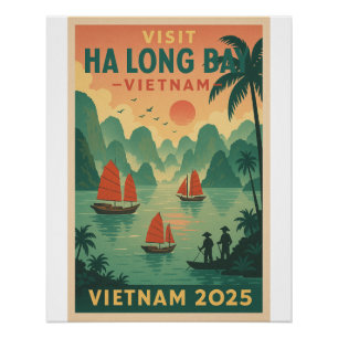 Halong Bay, Vietnam Retro Travel 2025 Poster