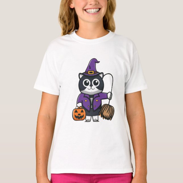 haloowen cats funny cats happy halooween kids T-Shirt (Front)