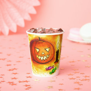 Haloween pumfin face  paper cups