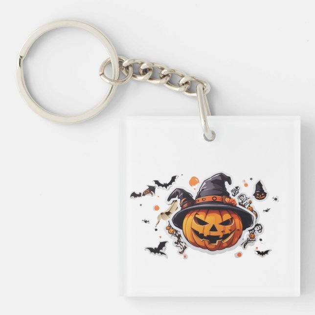 Haloween Pumpkin Head Sticker Transparent  Key Ring (Front)