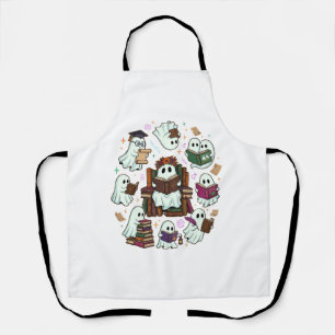 Haloween Reading Ghosts Stacked Books Floral Crown Apron