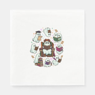 Haloween Reading Ghosts Stacked Books Floral Crown Napkin