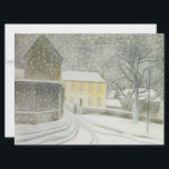 Halstead Road in Snow (by Eric Ravilious) Card<br><div class="desc">This design features a painting by the British artist Eric Ravilious (1903–1942). It depicts a local road in rural England during a snowy winter. There is a grand house painted yellow in the middle of the scene. There are some smaller houses towards the right. The trees are bare; the leaves...</div>