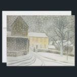 Halstead Road in Snow (by Eric Ravilious) Card<br><div class="desc">This design features a painting by the British artist Eric Ravilious (1903–1942). It depicts a local road in rural England during a snowy winter. There is a grand house painted yellow in the middle of the scene. There are some smaller houses towards the right. The trees are bare; the leaves...</div>