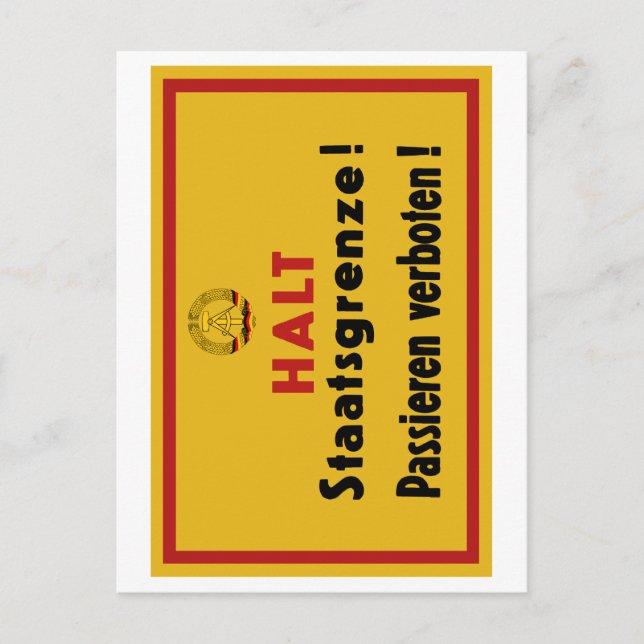 Halt Staatsgrenze! Berlin Wall, Germany Sign Postcard (Front)