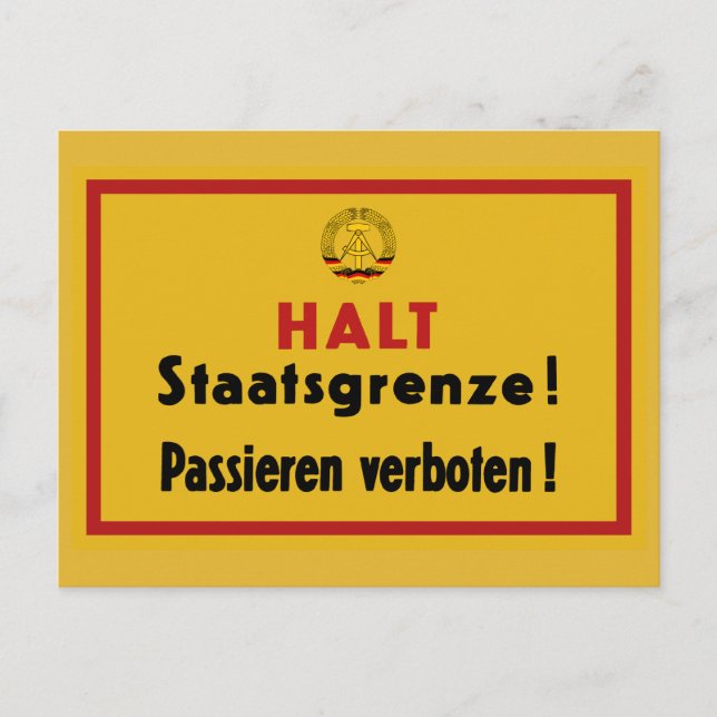 Halt Staatsgrenze! Berlin Wall, Germany Sign Postcard (Front)