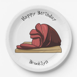 Ham cartoon illustration paper plate