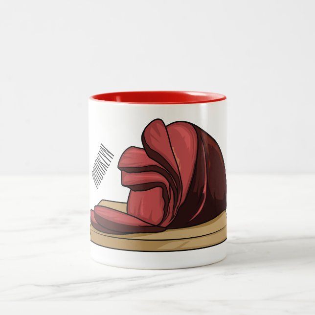 Ham cartoon illustration  Two-Tone coffee mug (Center)