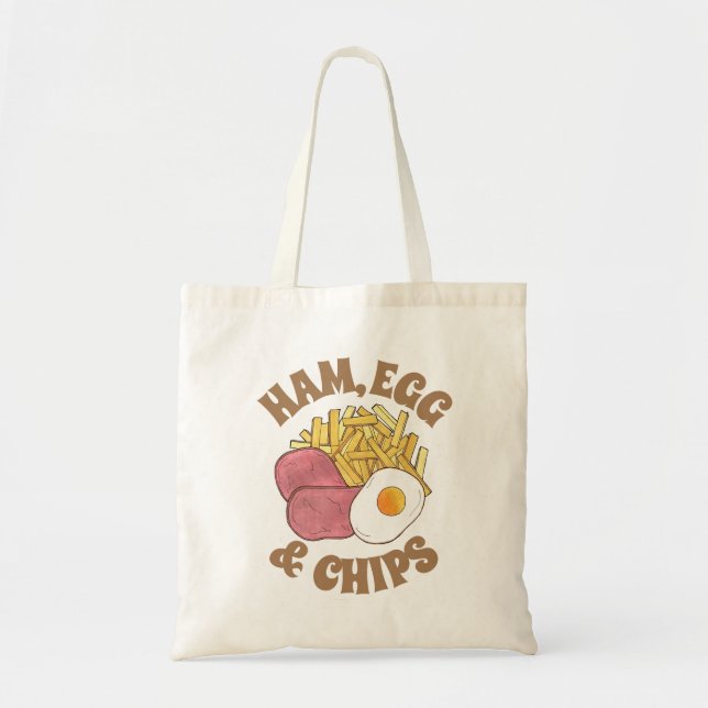 Ham Egg and Chips British Cuisine Pub Food Cooking Tote Bag (Front)