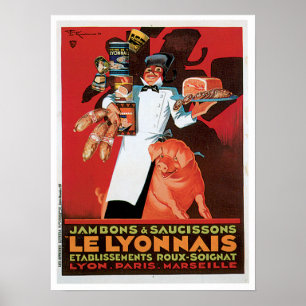 Ham Le Lyonnais French Food Vintage Ad Art Poster