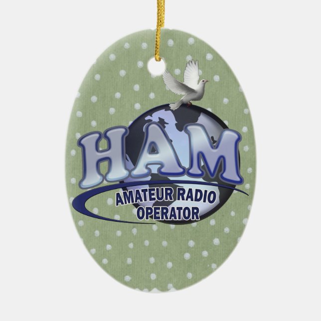 HAM LOGO BLUE AMATEUR RADIO OPERATOR CERAMIC TREE DECORATION (Front)