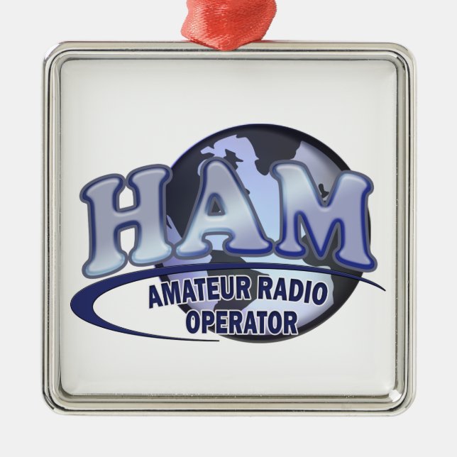HAM LOGO BLUE AMATEUR RADIO OPERATOR METAL TREE DECORATION (Front)
