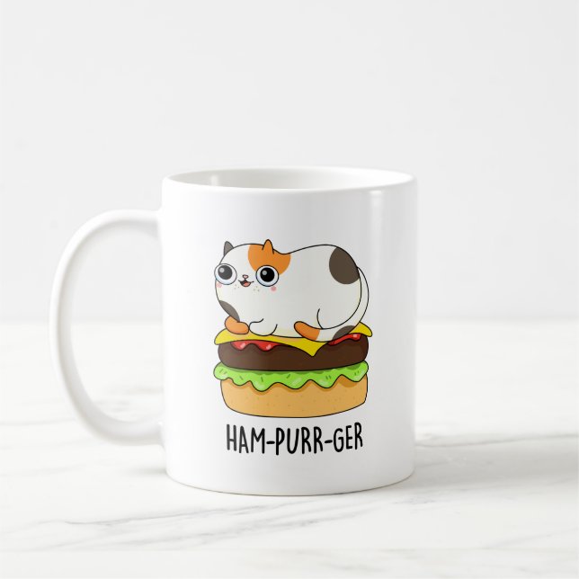 Ham-Purr-Ger Funny Cat Hamburger Pun  Coffee Mug (Left)