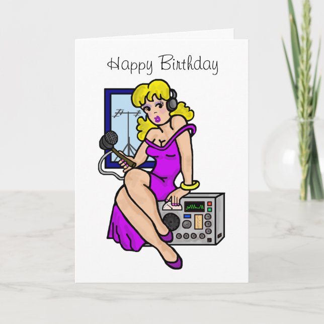Ham Radio Blond Pin-up Girl Greeting Card (Front)