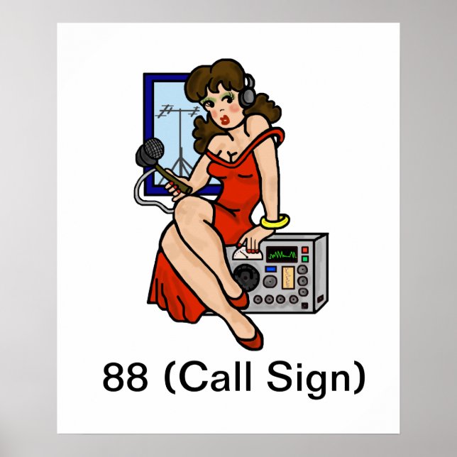 Ham Radio Brunette Pin-up Girl Poster Customise It (Front)