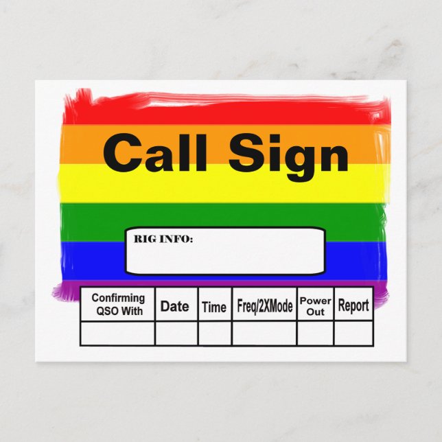 Ham Radio Gay Pride Rainbow Flag QSL Card (Front)