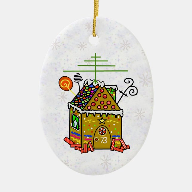 Ham Radio Gingerbread House Ornament (Front)