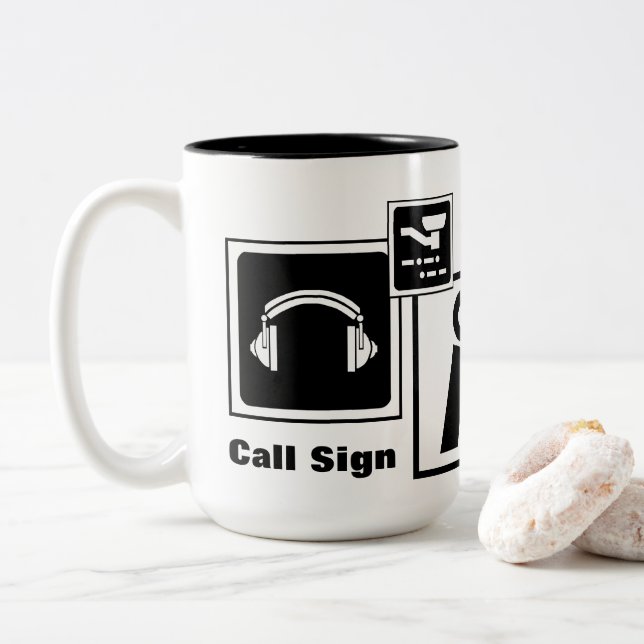 Ham Radio Icons Mug  Customise Call Sign (With Donut)